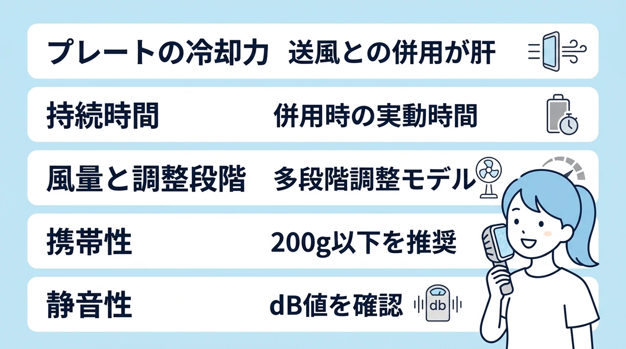 冷却プレート付きハンディファンの選び方と確認ポイント