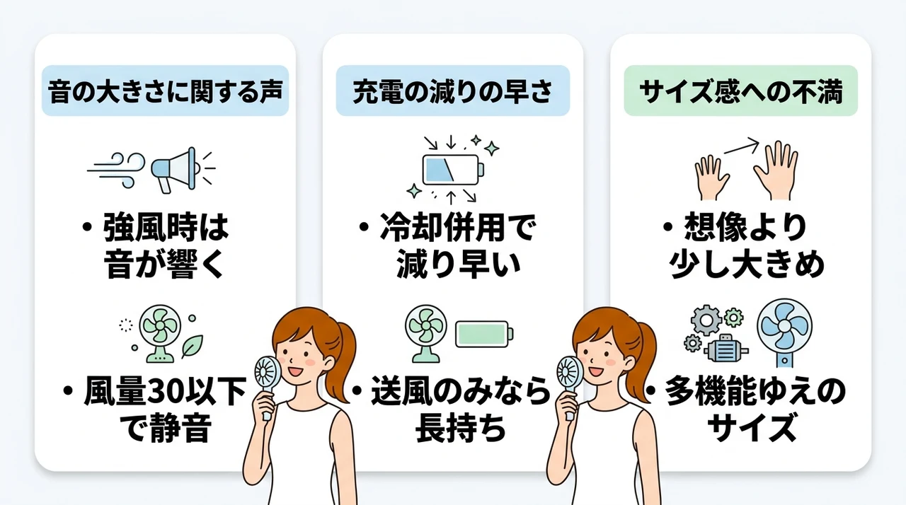 シシベラ冷却ハンディファンの悪い口コミ・気になる声を確認